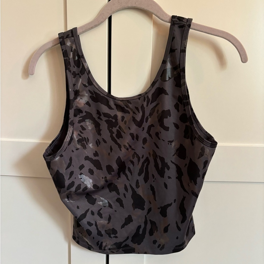 Cycle House Black Metallic Cropped Athletic Tank Top Size Medium Leopard Print